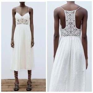Zara White Crochet Midi Dress XS